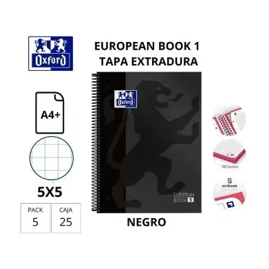 [030457] BLOC OXFORD A4+ ESPIRAL CUADRÍCULA 5 MM NEGRO (EUROPEANBOOK 1) 