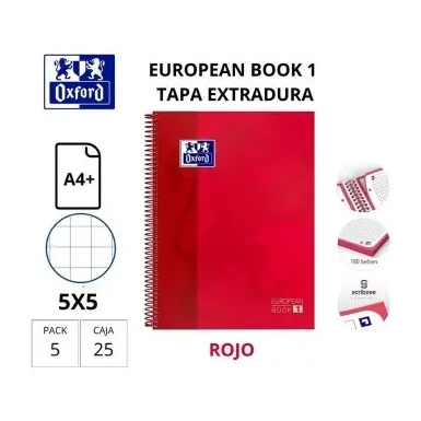 [029110] BLOC OXFORD A4+ ESPIRAL CUADRÍCULA 5 MM ROJO (EUROPEANBOOK 1) 