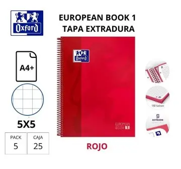 [029110] BLOC OXFORD A4+ ESPIRAL CUADRÍCULA 5 MM ROJO (EUROPEANBOOK 1) 
