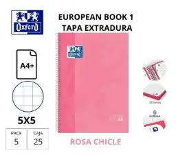 BLOC OXFORD A4+ ESPIRAL CUADRÍCULA 5 MM ROSA CHICLE (EUROPEANBOOK 1) 