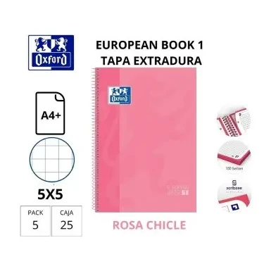 [028520] BLOC OXFORD A4+ ESPIRAL CUADRÍCULA 5 MM ROSA CHICLE (EUROPEANBOOK 1) 