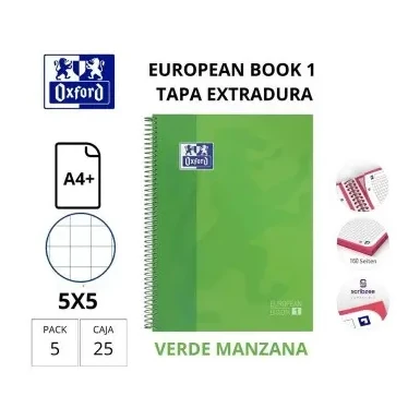 [029111] BLOC OXFORD A4+ ESPIRAL CUADRÍCULA 5 MM VERDE MANZANA (EUROPEANBOOK 1) 