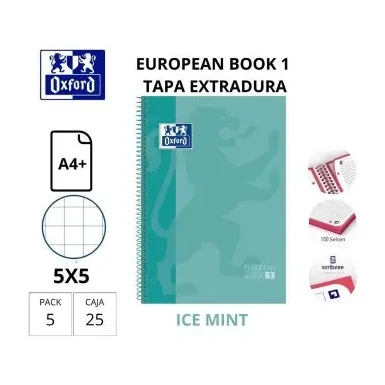 [028521] BLOC OXFORD A4+ ESPIRAL CUADRÍCULA 5 MM VERDE MENTA (EUROPEANBOOK 1) 