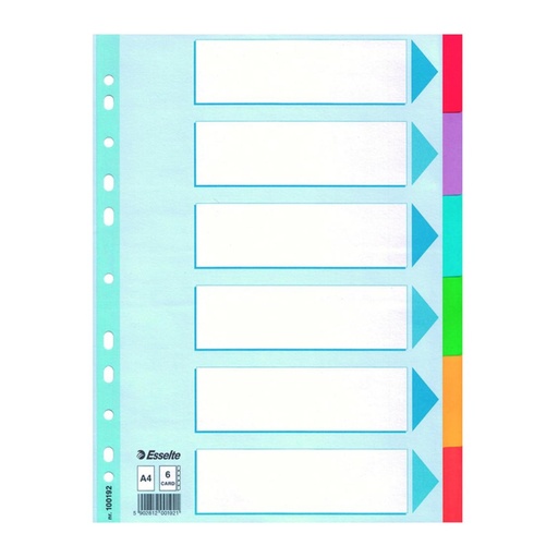 [180122] SEPARADORES ESSELTE A4 CARTÓN 6 POSICIONES COLORES SURTIDOS