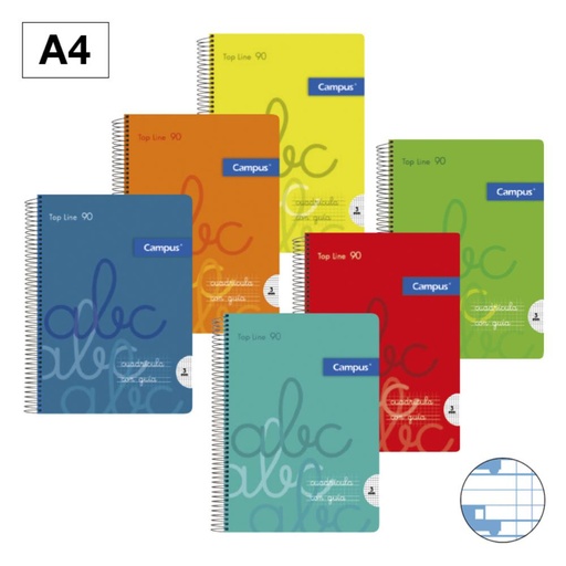 [002432] BLOC ESPIRAL CAMPUS GUIA DE ESCRITURA A4 TAPA PLASTICO CUADRO 4MM