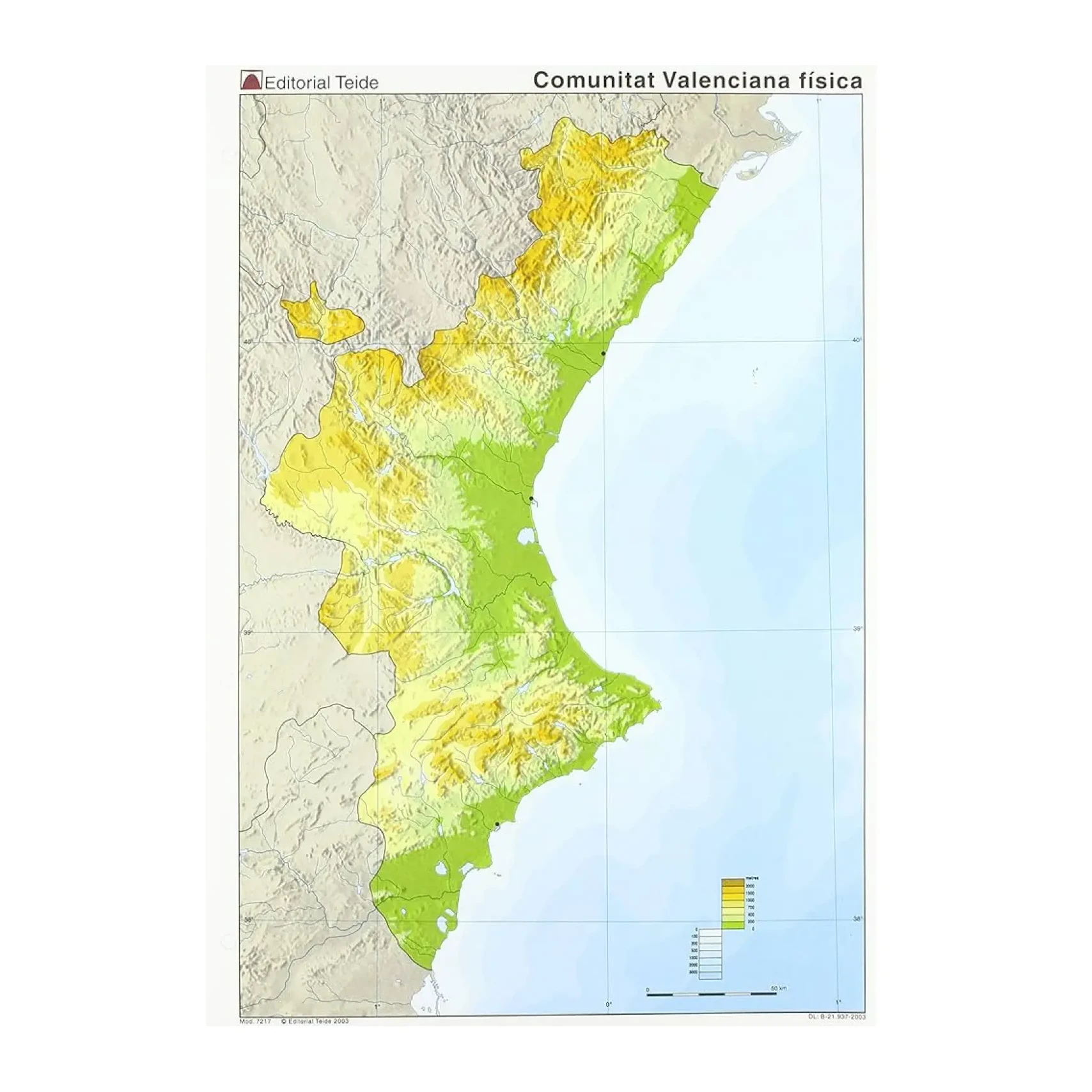 [650016] MAPAS DE COMUNIDAD VALENCIANA FISICO BLOC 50 HOJAS
