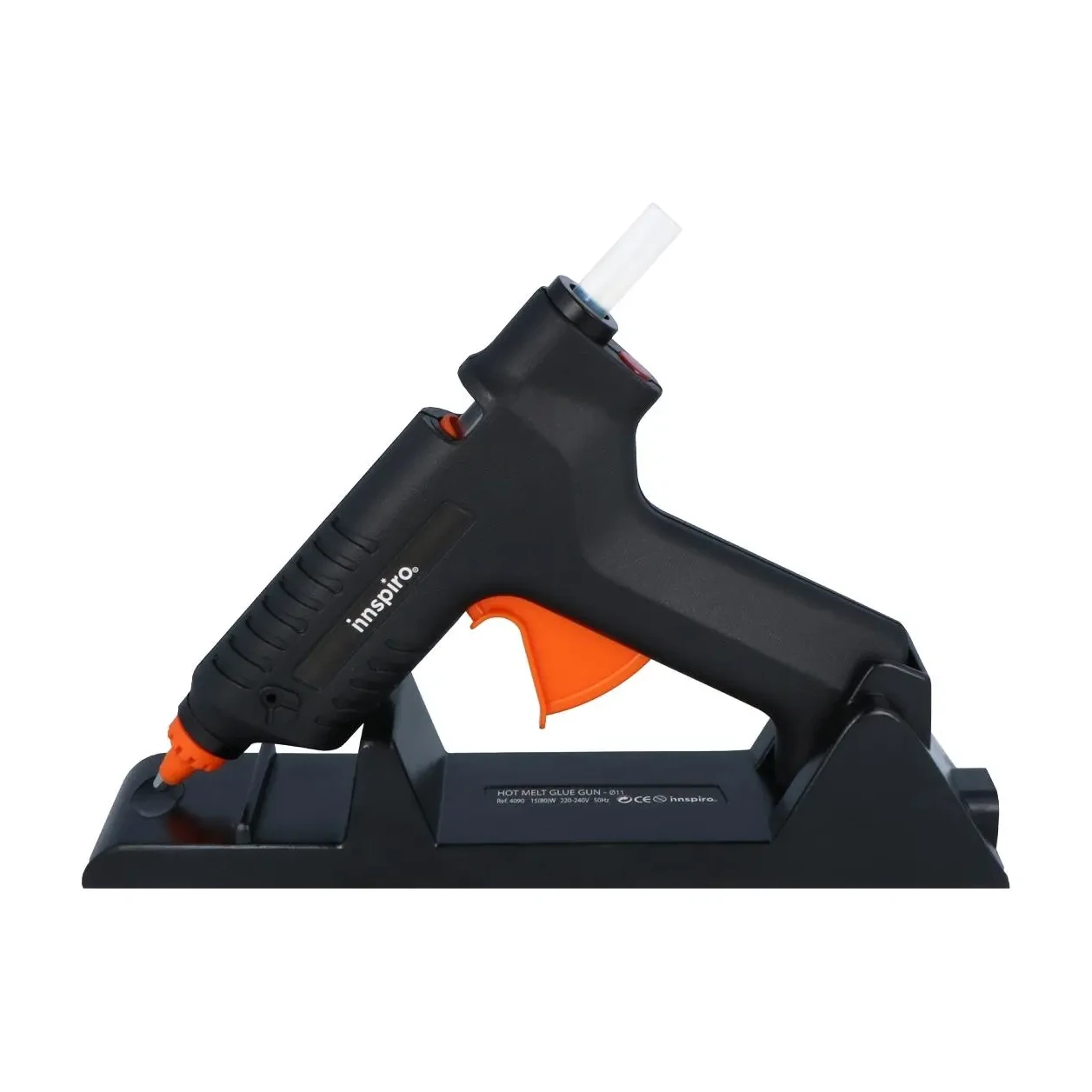 [825702] PISTOLA DE COLA CALIENTE SIN CABLE INNSPIRO 15 W + SOPORTE + 2 BARRAS DE COLA