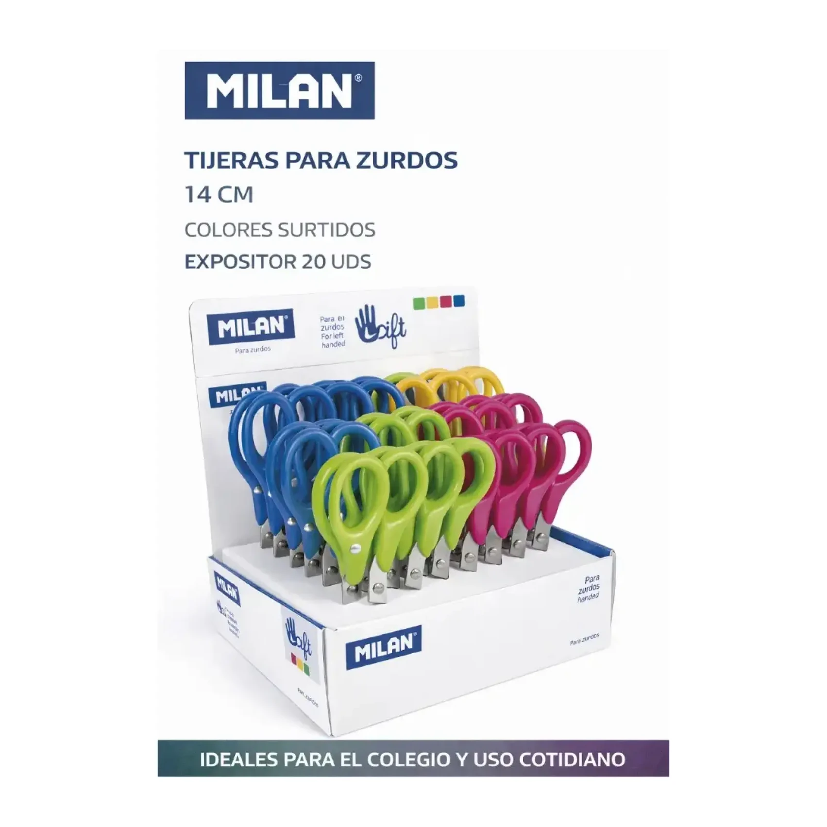 [825374] TIJERA PARA ZURDOS 14CM COLORES SURTIDOS EXPOSITOR