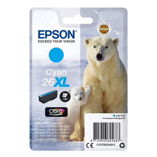 [165311] EPSON CLARIA PREMIUM CARTUCHO CIAN 26XL ALTA CAPACIDAD EXPRESSION PREMIUM XP-510