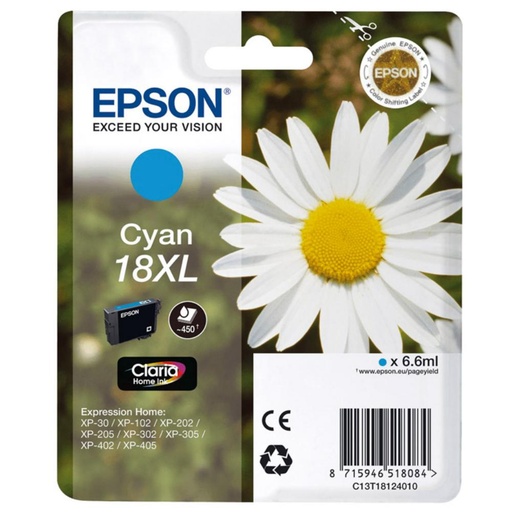 [166018] EPSON EXPRESSION HOME XP-102/205/215/305/405 CARTUCHO CIAN ALTA CAPACIDAD 18XL
