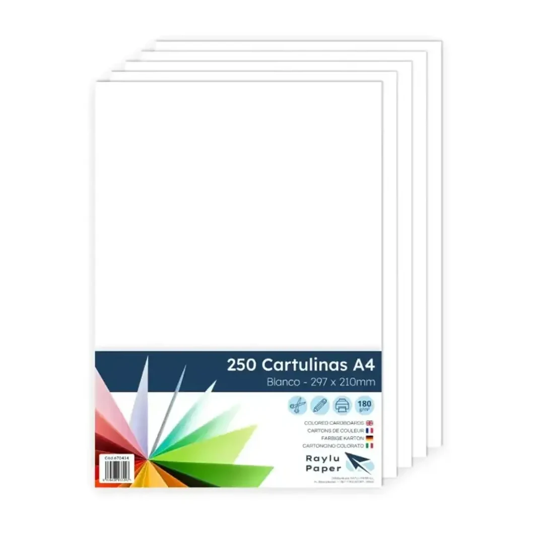 [670414] CARTULINA RAYLU A4 180 GRAMOS BLANCO PACK 250