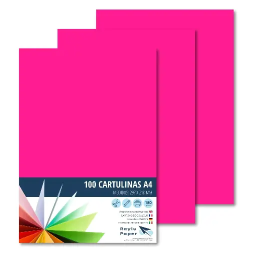 [220550] CARTULINA RAYLU A4 180 GRAMOS FUCSIA PK 100 HOJAS