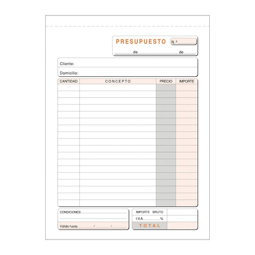 [001395] TALONARIO DE PRESUPUESTOS LOAN 4º NATURAL DUPLICADO AUTOCOPIANTE