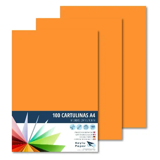 [220505] CARTULINA RAYLU A4 180 GRAMOS NARANJA PK 100 HOJAS