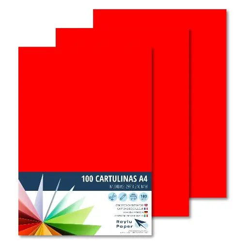 [220151] CARTULINA RAYLU PAPER A4 180 g/m² ROJO