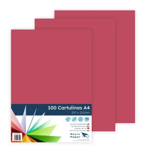 [220424] CARTULINA RAYLU A4 180 GRAMOS ROJO PK 100 HOJAS