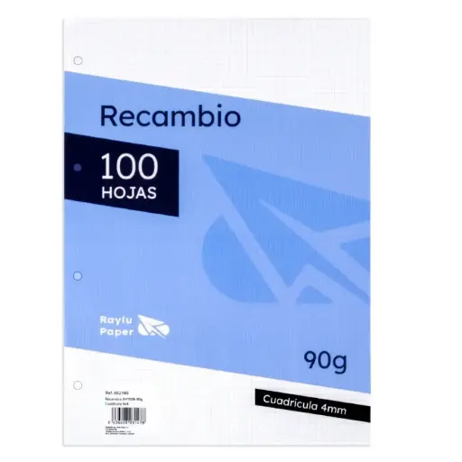 [002185] RECAMBIO A4 100 HOJAS 90 GRAMOS CUADRO 4MM RAYLU