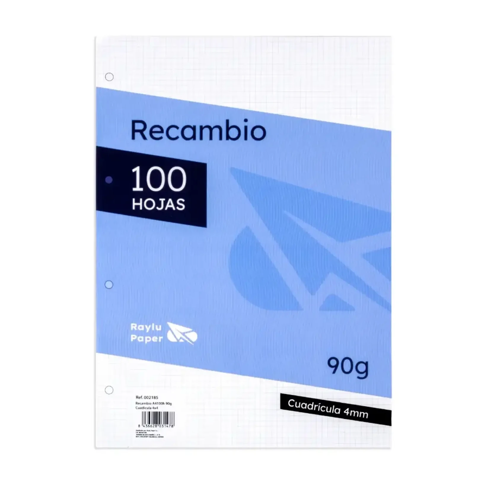 [002185] RECAMBIO A4 100 HOJAS 90 GRAMOS CUADRO 4MM RAYLU