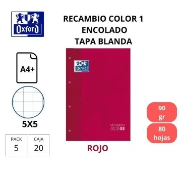 [029120] RECAMBIO A4 OXFORD COLOR 1 ROJO 90G CUADRO 5MM