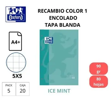 [028535] RECAMBIO A4 OXFORD COLOR 1 VERDE MENTA 90G CUADRO 5MM