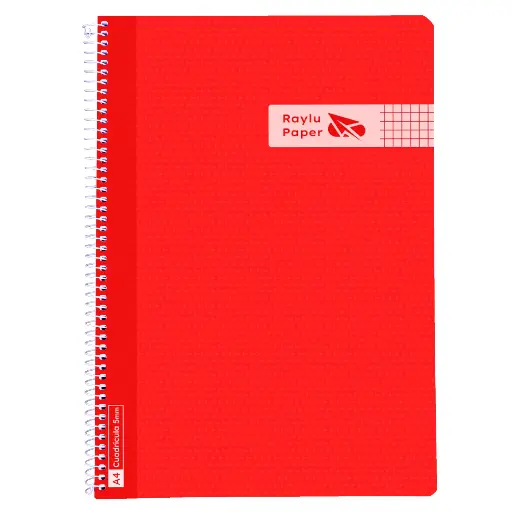 [005004] BLOC ESPIRAL A4 TAPA PLASTICO 80 HOJAS 90 GRAMOS CUADRO 4MM ROJO RAYLU