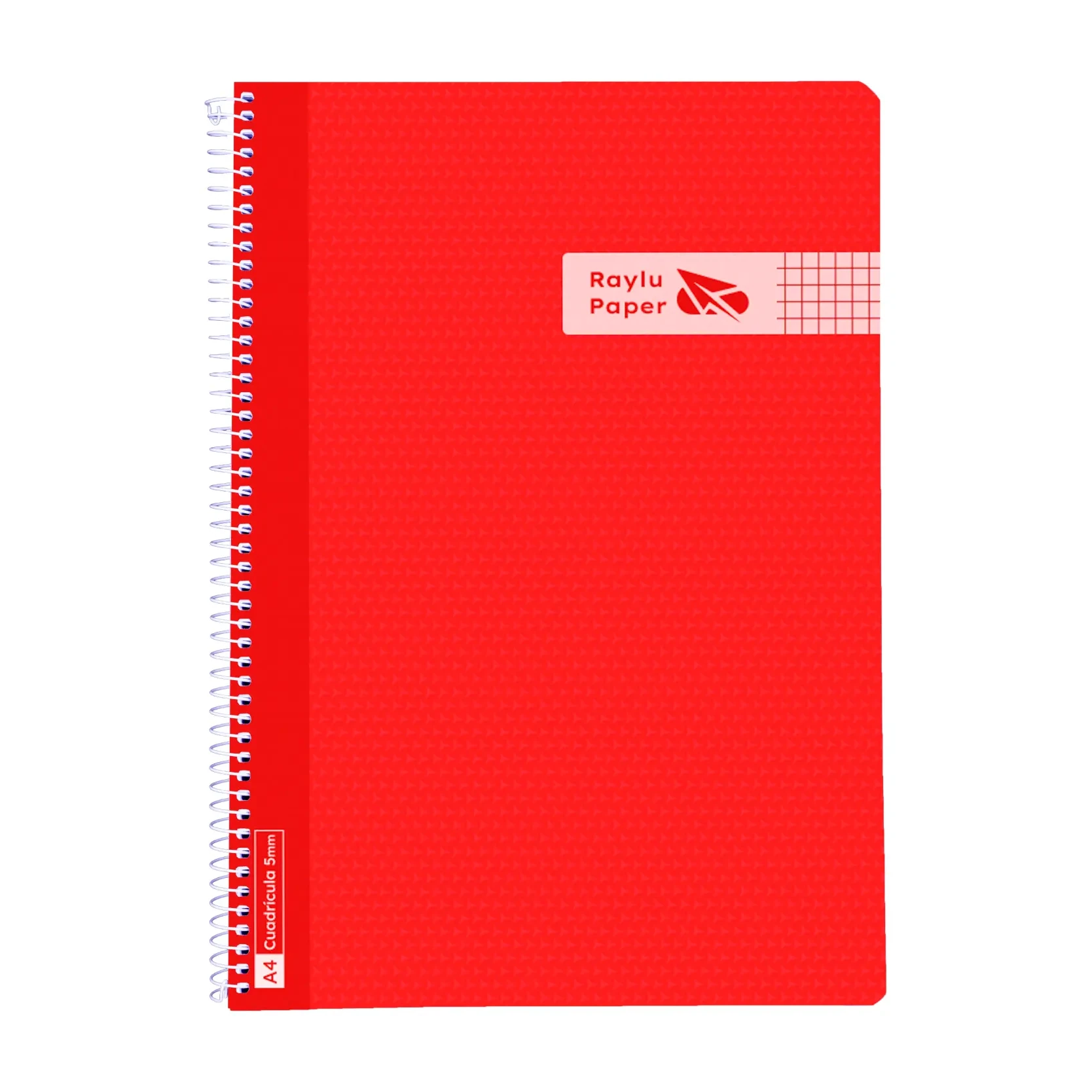 [005004] BLOC ESPIRAL A4 TAPA PLASTICO 80 HOJAS 90 GRAMOS CUADRO 4MM ROJO RAYLU