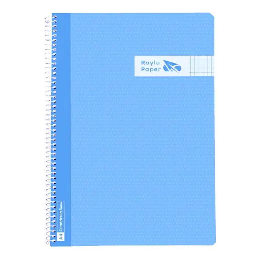 [005007] BLOC ESPIRAL A4 TAPA PLASTICO 80 HOJAS 90 GRAMOS CUADRO 4MM AZUL CLARO RAYLU