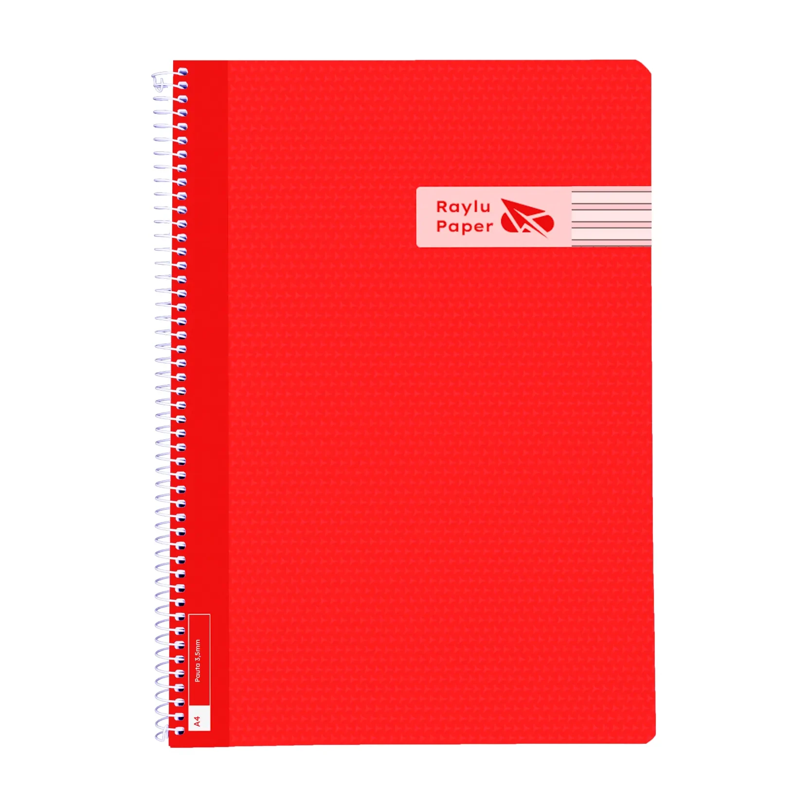 [005016] BLOC ESPIRAL A4 TAPA PLASTICO 80 HOJAS 90 GRAMOS PAUTA 3,5MM ROJO RAYLU