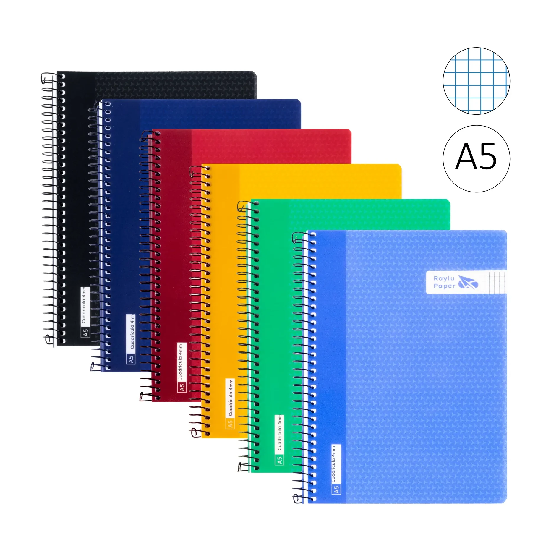 [002434] BLOC ESPIRAL A5 TAPA PLASTICO 80 HOJAS 90 GRAMOS CUADRO 4MM RAYLU