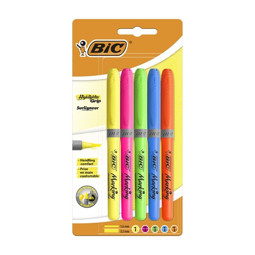 [081473] ROTULADOR FLUORESCENTE BIC HIGHLIGHTER GRIP NEÓN 5 COLORES