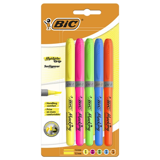 [081473] ROTULADOR FLUORESCENTE BIC HIGHLIGHTER GRIP NEÓN 5 COLORES