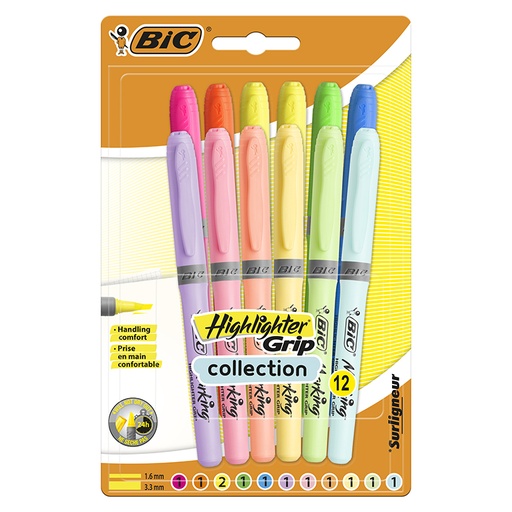 [081476] ROTULADOR FLUORESCENTE BIC HIGHLIGHTER GRIP NEÓN+PASTEL 6 COLORES
