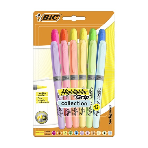 [081476] ROTULADOR FLUORESCENTE BIC HIGHLIGHTER GRIP NEÓN+PASTEL 6 COLORES