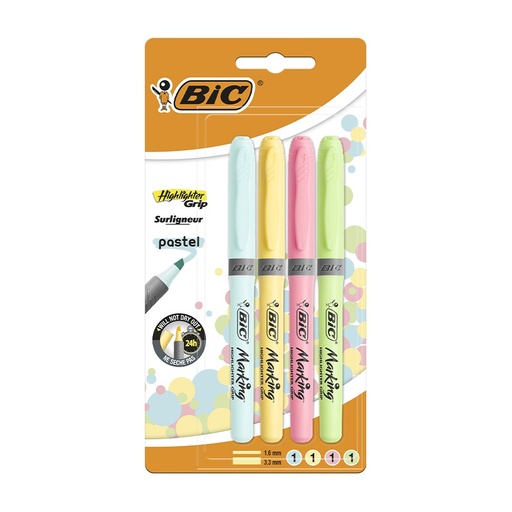 [081474] ROTULADOR FLUORESCENTE BIC HIGHLIGHTER GRIP PASTEL 5 COLORES