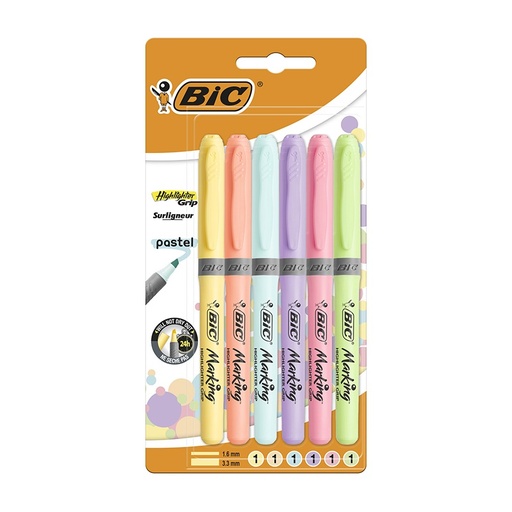 [081475] ROTULADOR FLUORESCENTE BIC HIGHLIGHTER GRIP PASTEL 6 COLORES