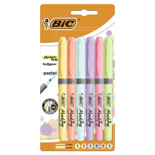 [081475] ROTULADOR FLUORESCENTE BIC HIGHLIGHTER GRIP PASTEL 6 COLORES