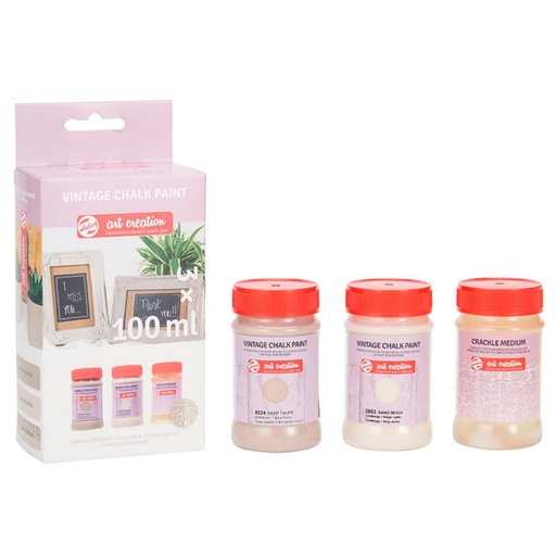 [600460] PINTURA ART CREATION VINTAGE SET 3X BEIGE CRAQUELÉ (2X100 ML + 1X100 ML MEDIO)