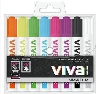 [825572] ROTULADORES DE TIZA LÍQUIDA ESPECIAL CRISTAL MOLIN VIVA  BLISTER 8