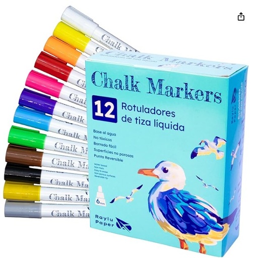 [704272] ROTULADORES DE TIZA LÍQUIDA 12 COLORES RAYLU