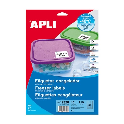 [02924] APLI ETIQUETAS BLANCAS ESPECIAL CONGELADOR 63,5X38,1MM 10 HOJAS
