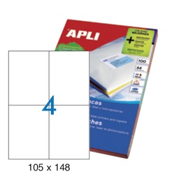 APLI ETIQUETAS BLANCAS PERMANENTES 105X148MM 100 HOJAS