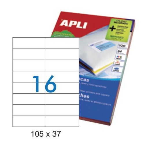 [001259] APLI ETIQUETAS BLANCAS PERMANENTES 105X37MM 100 HOJAS