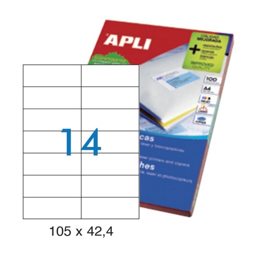[029829] APLI ETIQUETAS BLANCAS PERMANENTES 105X42,4MM 100 HOJAS
