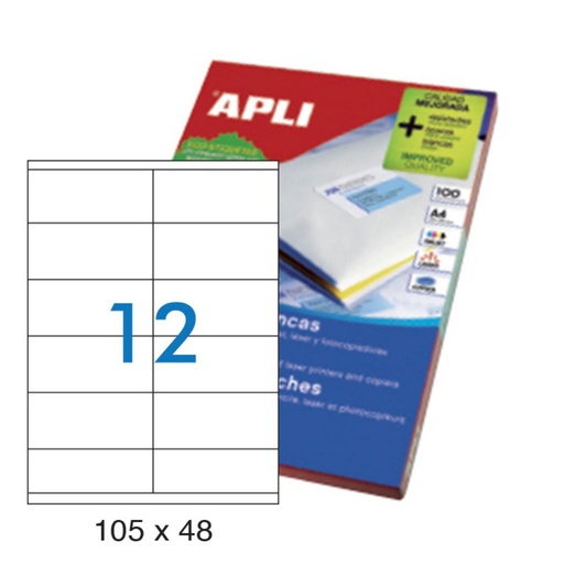 [001269] APLI ETIQUETAS BLANCAS PERMANENTES 105X48MM 100 HOJAS