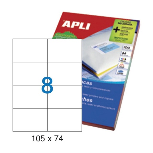[001263] APLI ETIQUETAS BLANCAS PERMANENTES 105X74MM 100 HOJAS