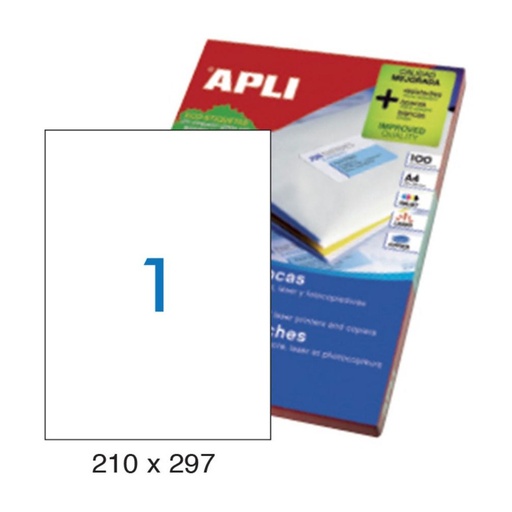 [001265] APLI ETIQUETAS BLANCAS PERMANENTES 210X297MM 100 HOJAS