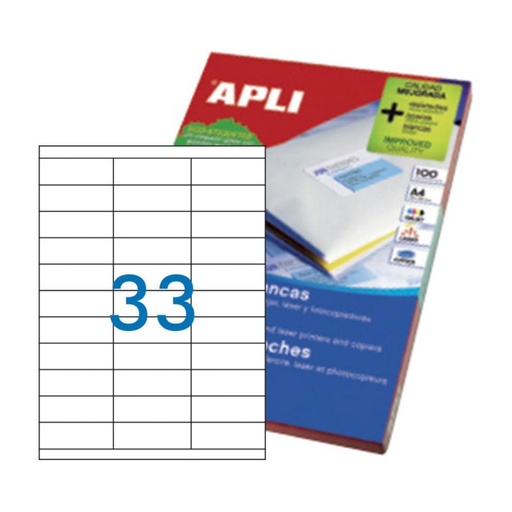 [001255] APLI ETIQUETAS BLANCAS PERMANENTES 70X25,4MM 100 HOJAS