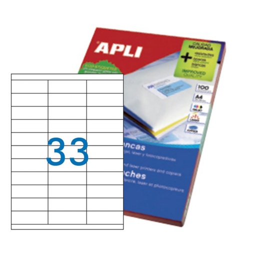[001255] APLI ETIQUETAS BLANCAS PERMANENTES 70X25,4MM 100 HOJAS