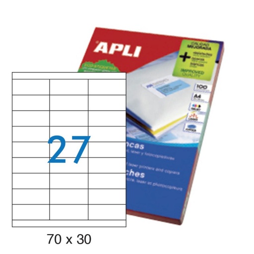 [001256] APLI ETIQUETAS BLANCAS PERMANENTES 70X30MM 100 HOJAS