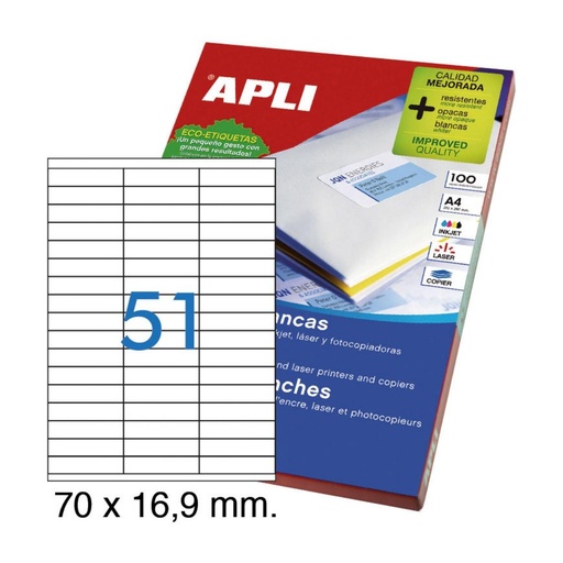 [003347] APLI ETIQUETAS BLANCAS PERMANENTES 70,0X16,9MM 100 HOJAS
